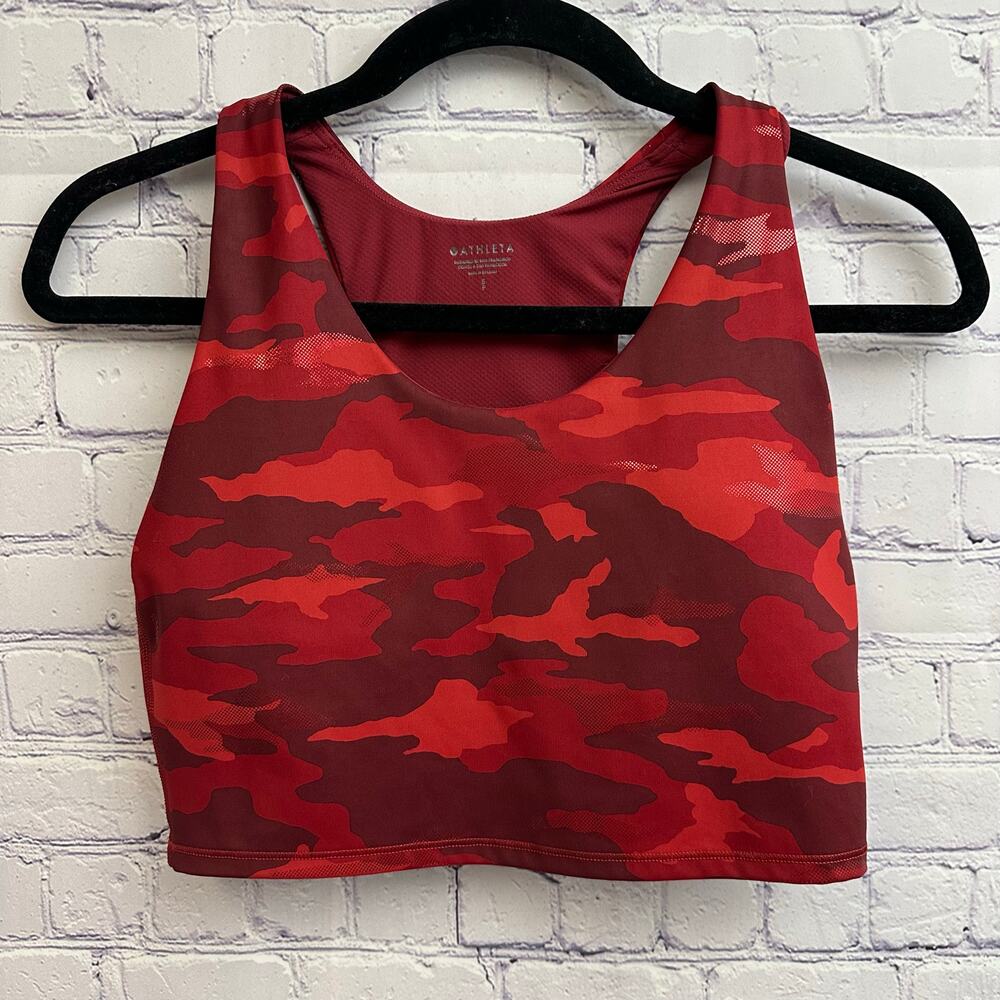 Athleta Ultimate Cropped Tank Top Red Metallic Camo Small Built in Bra Athletic